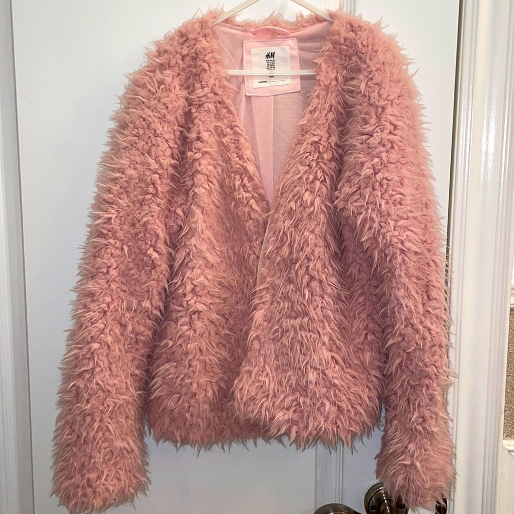 H&M girls fuzzy Sherpa open front sweater